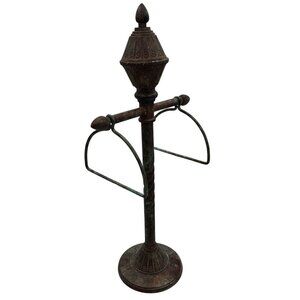 Vtg 1996 Ornate India Metal Towel Tree Stand 2 Ring Holder Spanish Rustic Decor